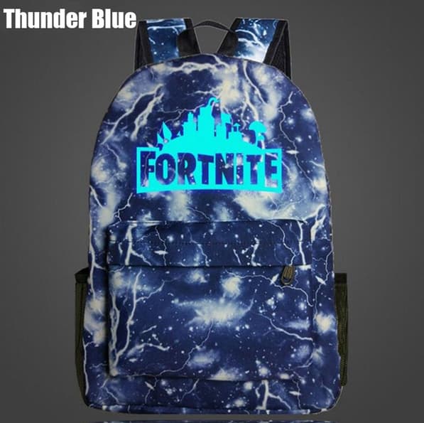 Fortnite rygsæk Night Luminous Skole Tasker lyser i mørket (Thunder Blå)
