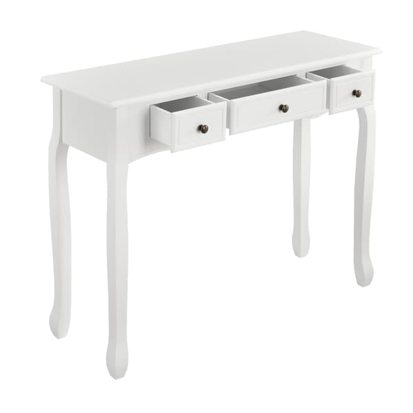 [en.casa] Sidobord-avlastningsbord-3 lådor-vintage-78x100x35cm-furu,MDF-vit