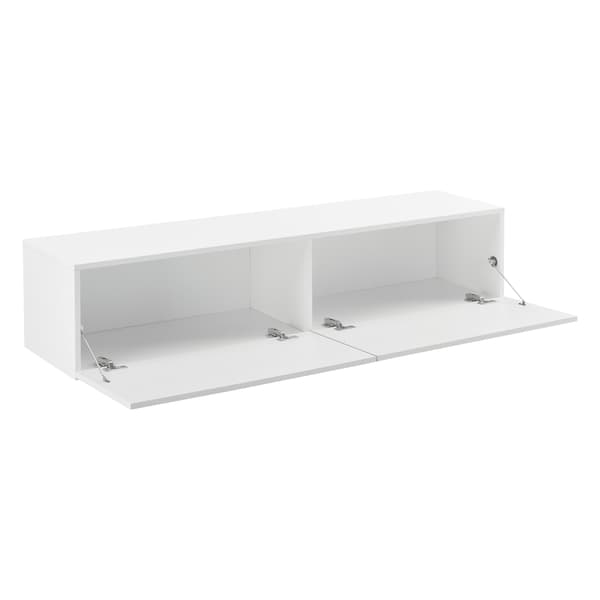[en.casa] Väggskåp Evaton-tv-bord-sängbord-hallmöbel-med 2 lådor-140x33x30cm-melaminbelagd spånskiva-matt vit-max. belastning: 25 kg