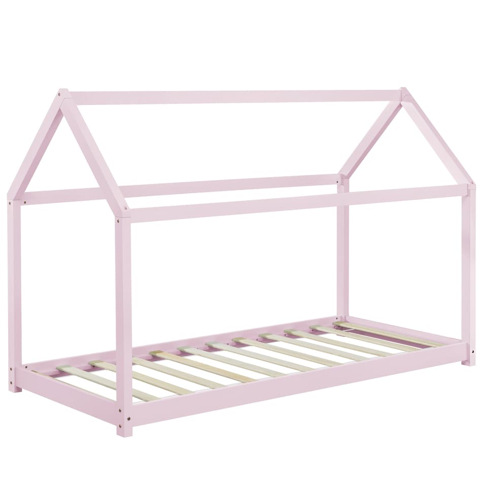 [en.casa]® Børneseng Hus - 200x90cm - fyrretræ - rosa