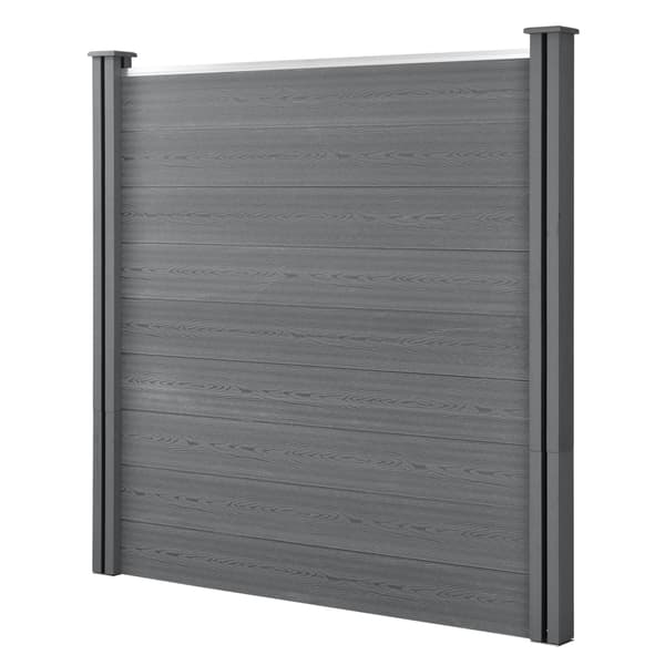 [neu.holz]® WPC Staket set med stolpe: fyrkantig, lutad-183x625cm-grå