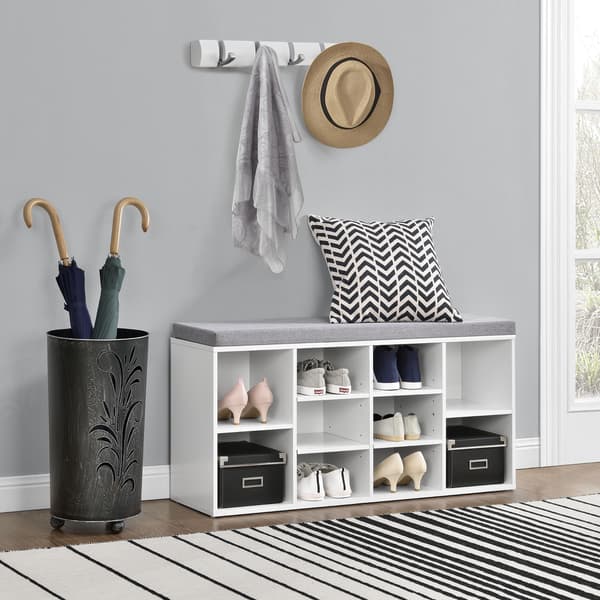 [en.casa]® Skohylla/Skoskåp/Bänk med skoförvaring-Vit/Grå-103x30x48cm