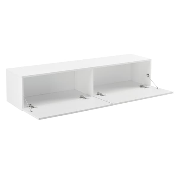 [en.casa] Väggskåp Evaton-tv-bord-sängbord-hallmöbel-med 2 lådor-140x33x30cm-melaminbelagd spånskiva-vit högglans-max. belastning: 25 kg