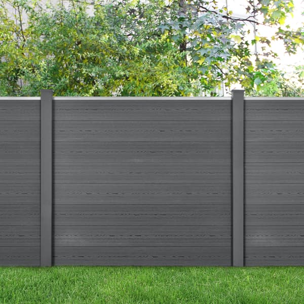 [neu.holz]® WPC Staket med 4 stolpar-165x314cm-grå-24 WPC-skivor-hållbar och väderbeständig