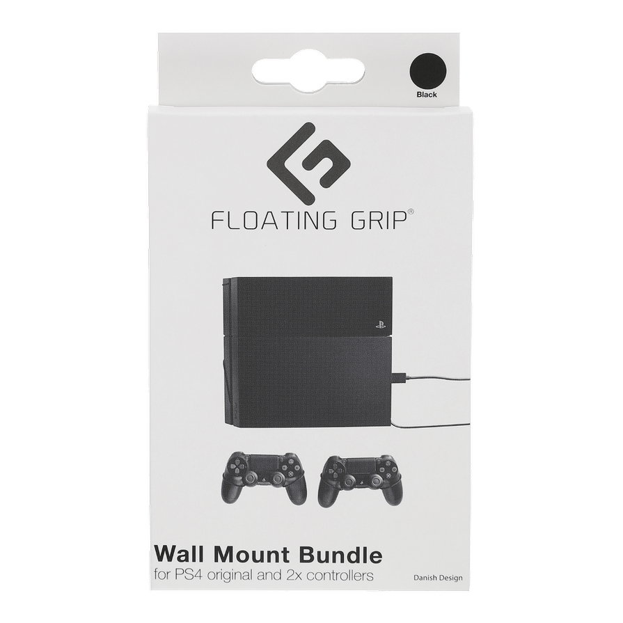 PS4 (original) wall mount Black by FLOATING GRIP® - Bundle