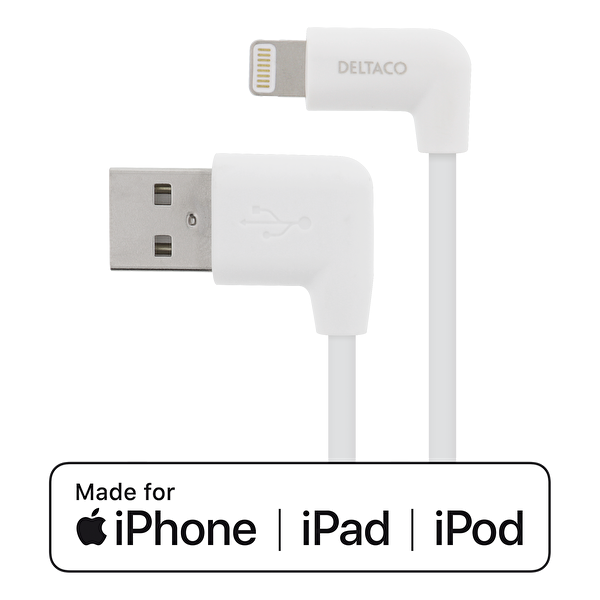 Deltaco Lightning laddare iPhone snabbladdare 2,4A, vinklad Deltaco Lightning laddare iPhone snabbladdare 2,4A, vinklad