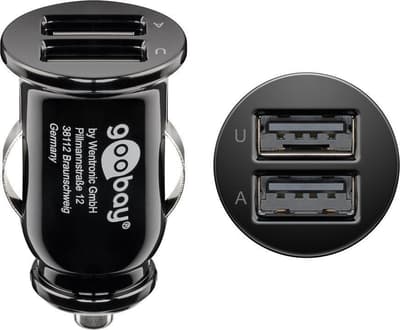 Billaddare, 2 USB portar, 2,4A, svart Ciggladdare, 44177 Goobay