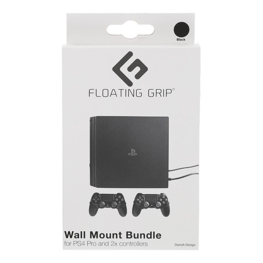 PS4 Pro wall mounts Black by FLOATING GRIP® - Bundle