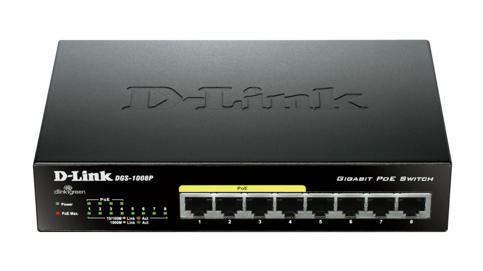 D-Link DGS-1008P - 8-Port Gigabit PoE Unmanaged Desktop Switch