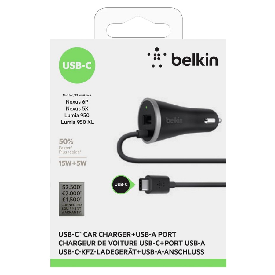 Belkin Car Charge USB C 15w 3a With Cable Black BELKIN USB C 15w Car Charger USB A Black | Deal.no
