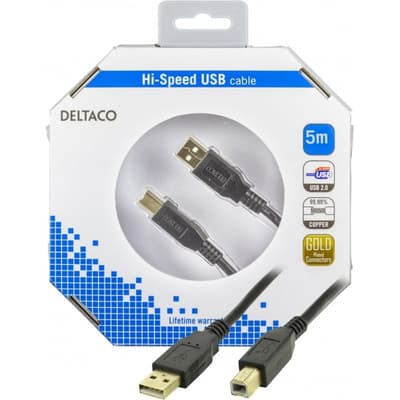 Kbl USB 2.0 A-B Svart 5m