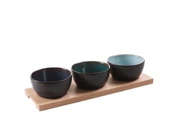 Cabaretsæt med bakke Stentøj Sort Ø12cm
