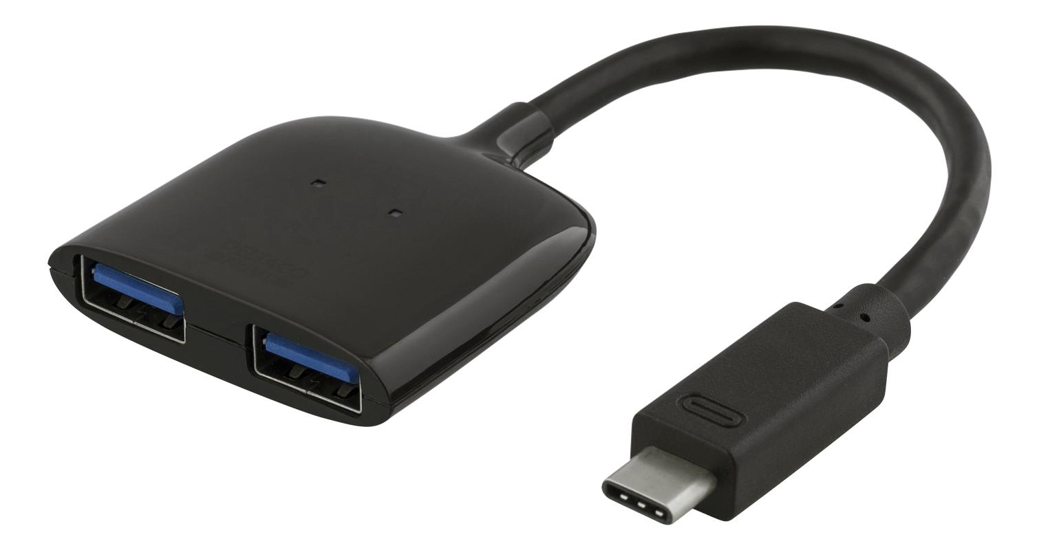 DELTACO USB-C mini hubb, 2x USB-A-portar 3.1, 5Gbps, 0,9A, svart
