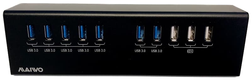 Extern USB 3.0-hubb, 10x USB-A, 7x USB 3.0, 3x USB 2.0 5V/2,1A, svart