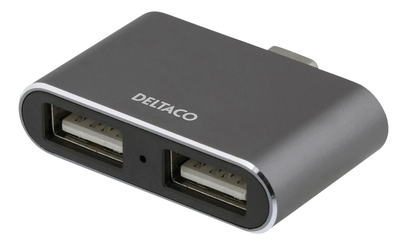 DELTACO USB-C mini hub, 2x USB-A 2,0, 480 Mbps, 0,5A, space gray