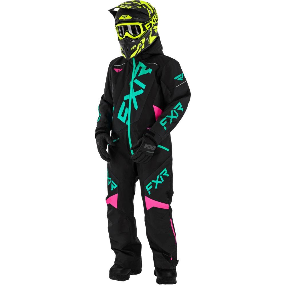 Fxr barn vinteroverall CX Monosuit - Black/Mint/Elec Pink