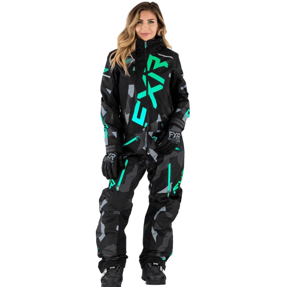 Fxr Dam vinteroverall CX F.A.S.T. Fodrad Monosuit - Char Camo/Mint/Sky