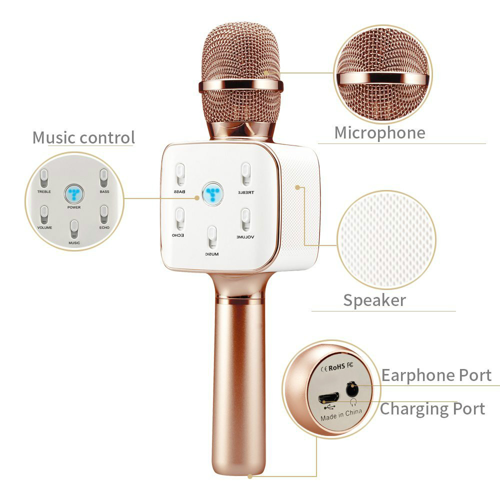 Karaoke mikrofon med Bluetooth høyttaler 3W Rose gull | CDON Karaoke mikrofon med Bluetooth høyttaler 3W Rose gull