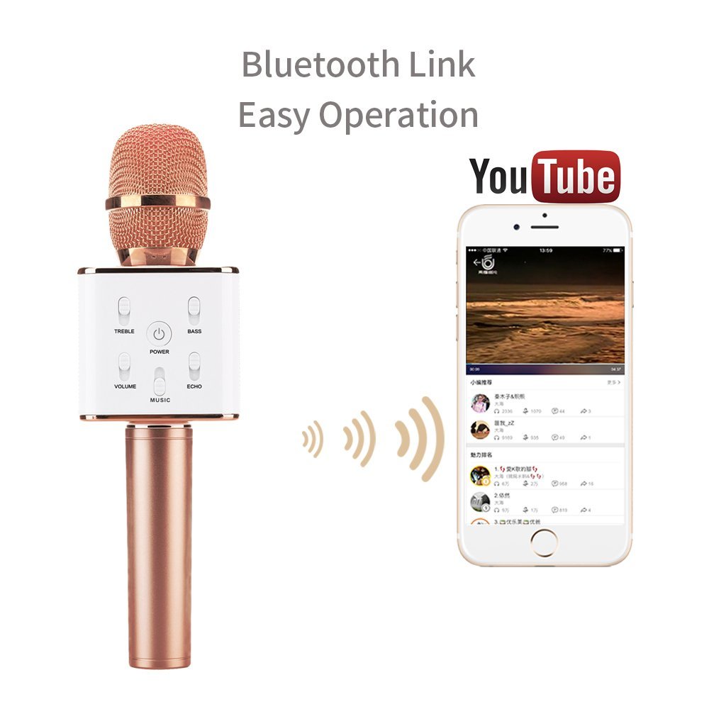 Bluetooth Karaoke mikrofon med høyttaler 3W Rose Gold | CDON Karaoke mikrofon med Bluetooth høyttaler 3W Rose gull
