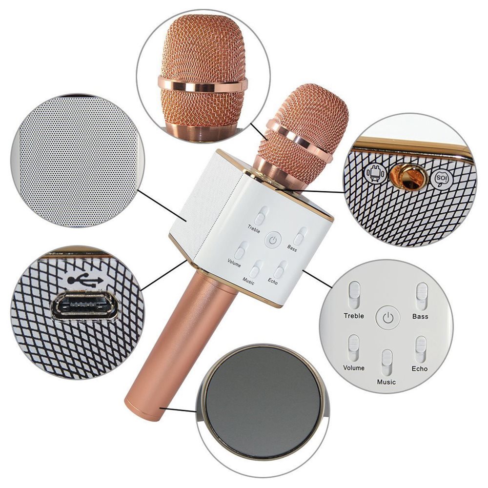 Bluetooth Karaoke mikrofon med høyttaler 3W Rose Gold | CDON Karaoke mikrofon med Bluetooth høyttaler 3W Rose gull