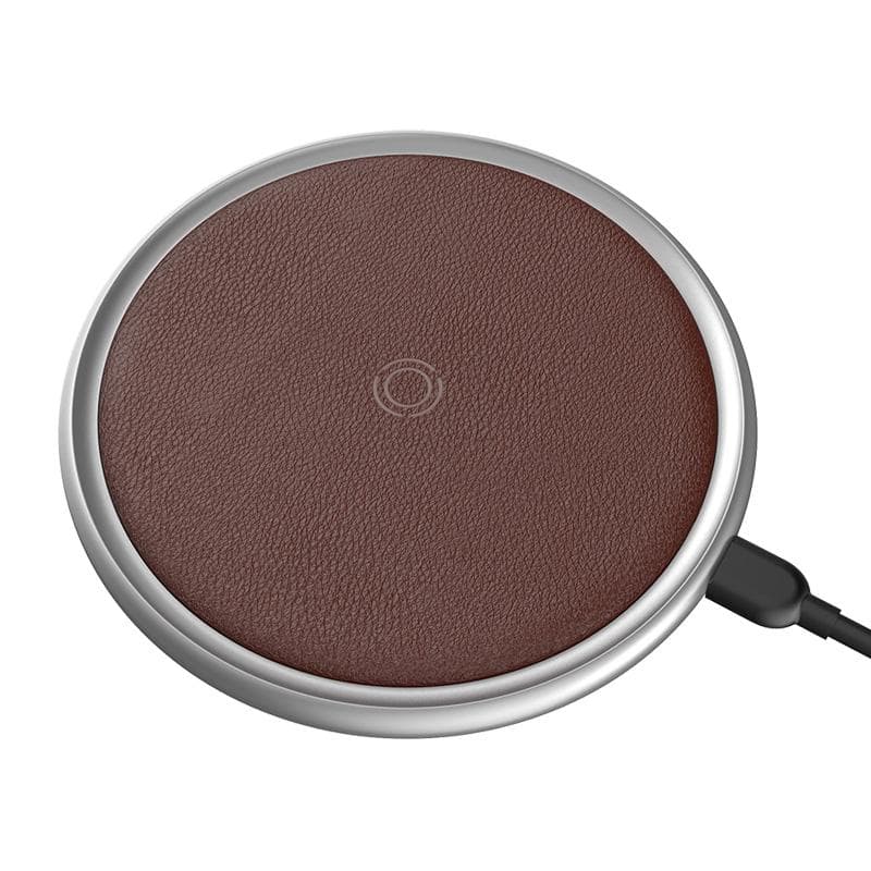 Leather Wireless Charger Fast Charging Pad 10w Fast Charging for Samsung Galaxy Series and 7.5w Quick Charging-Brown