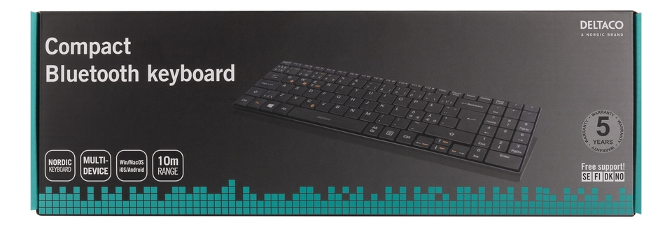 DELTACO Kompakt Bluetooth tangentbord, Pan Nordsk layout DELTACO Compact Bluetooth Keyboard, Pan Nordic Layout, Win