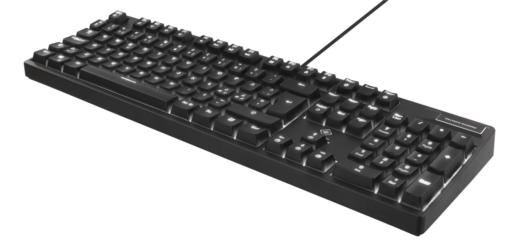 DELTACO GAMING näppäimistö, Blue-kytkimet, valkoinen taustavalo, musta