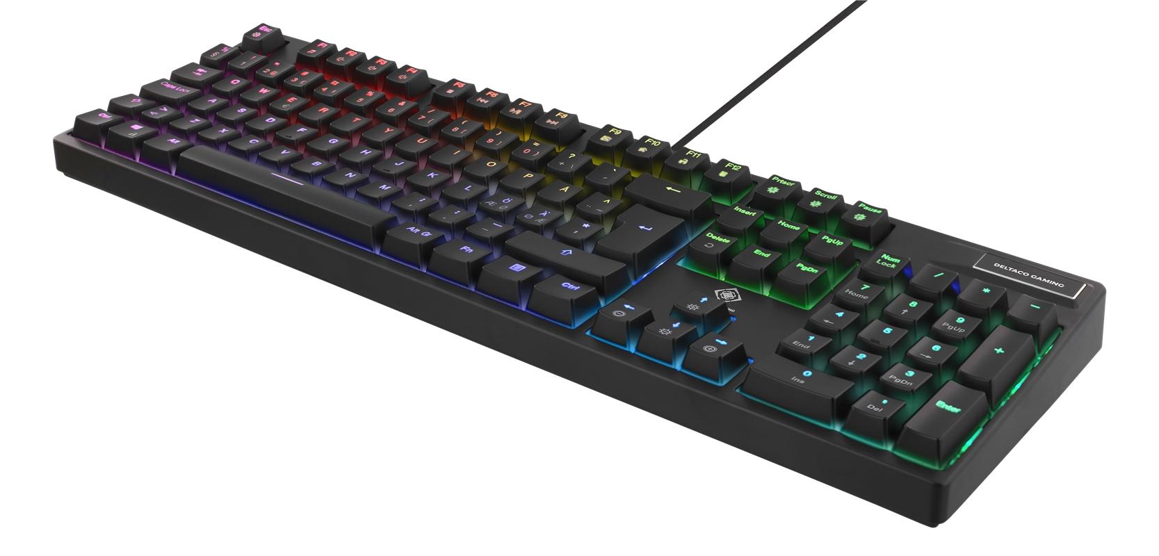 DELTACO GAMING näppäimistö, Red-kytkimet, RGB-taustavalo, musta