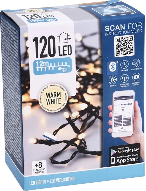 Ljusslinga med 120 LED-lampor - 12m med App, Varmvit