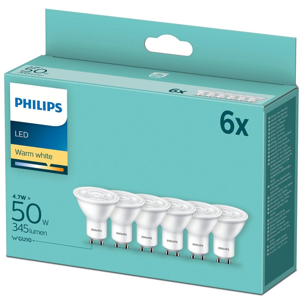 PHILIPS LED GU10 50W 345lm Varmvit (6-pack)