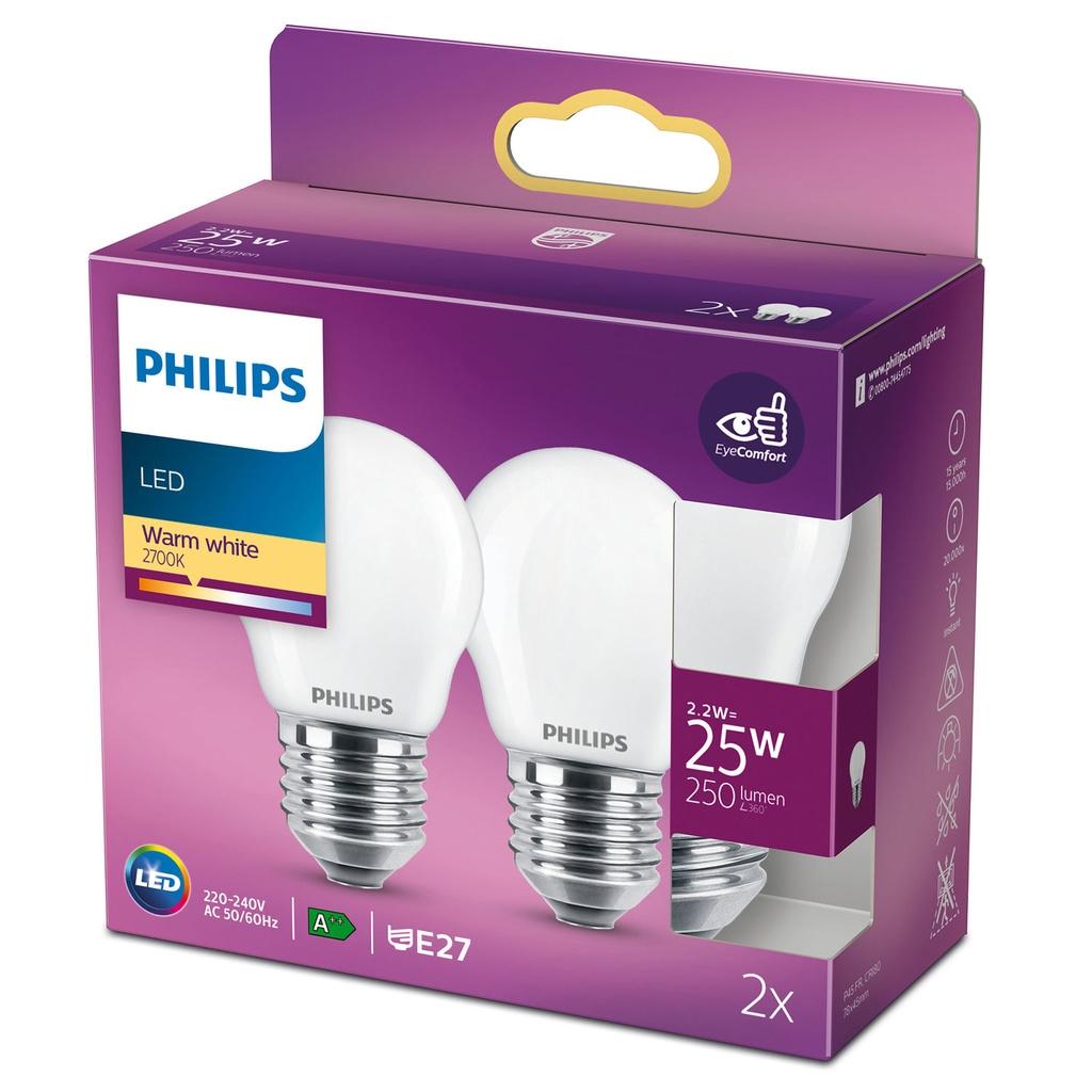 PHILIPS LED E27 P45 Klot 25W Frost 250lm (2-pack)