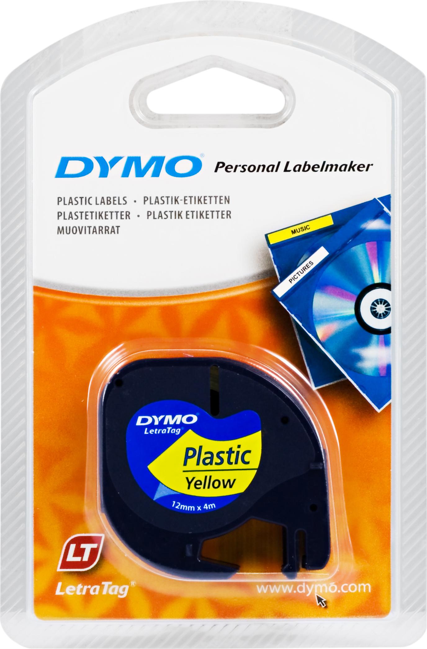 DYMO LetraTAG plasttejp, gul, 12mm, 4m (91222)
