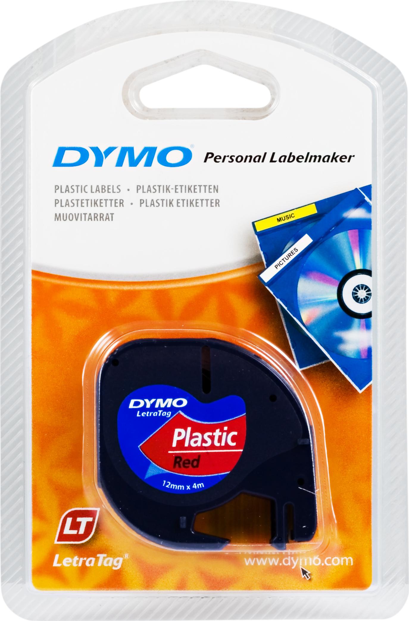 DYMO LetraTAG plasttejp, röd, 12mm, 4m (91223)