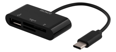 DELTACO SD- ja micro-SD-muistikortinlukija, USB-A, USB-C, 30Mbps