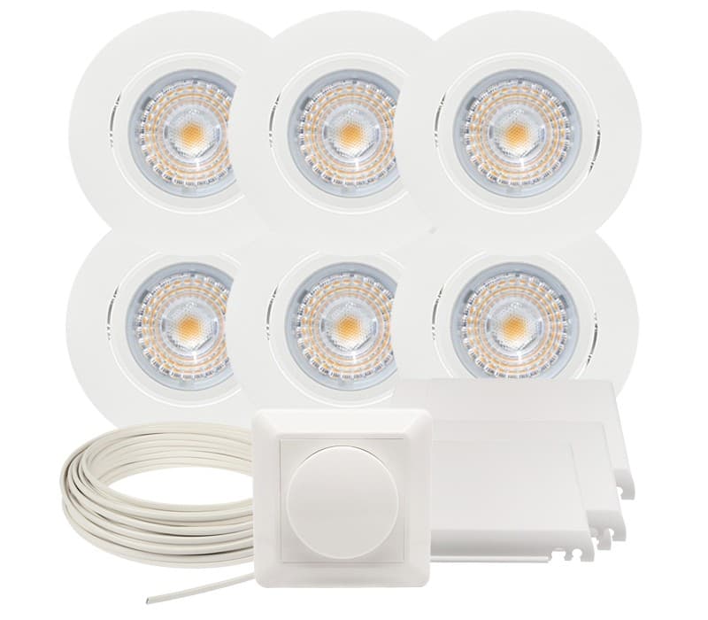 Komplett Alfa LED Downlightpakke Matt Hvit 6 pk