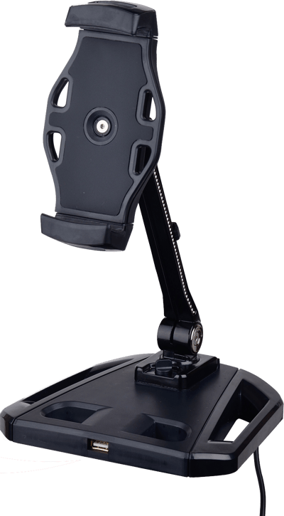 Smartphone and tablet stand with suction cup, 4"-12", USB extension, 3