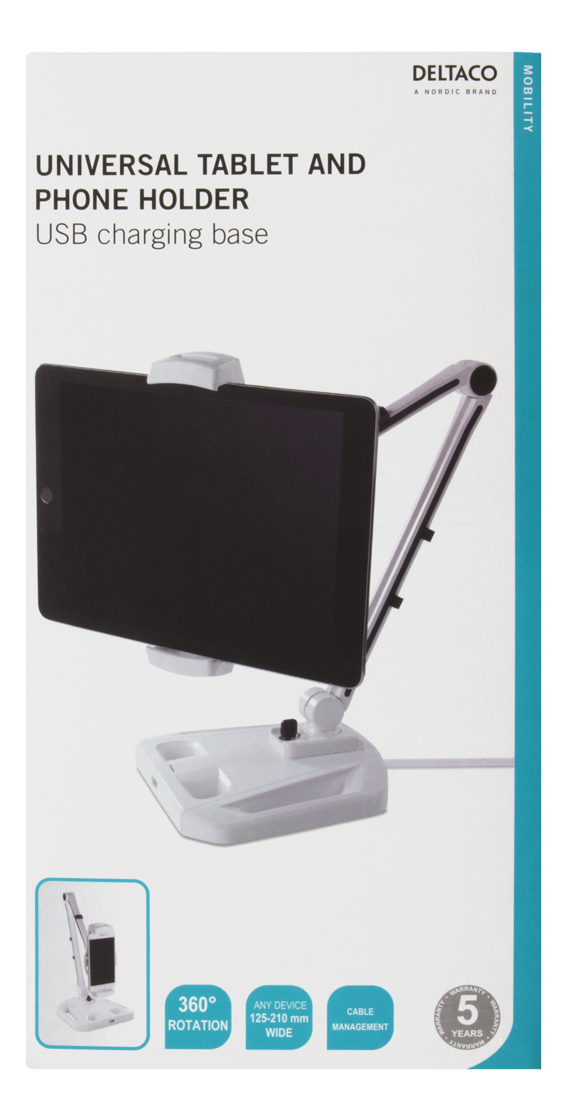 Stand for smartphones and tablets, 4-12.2", USB extension, 360 rotatio