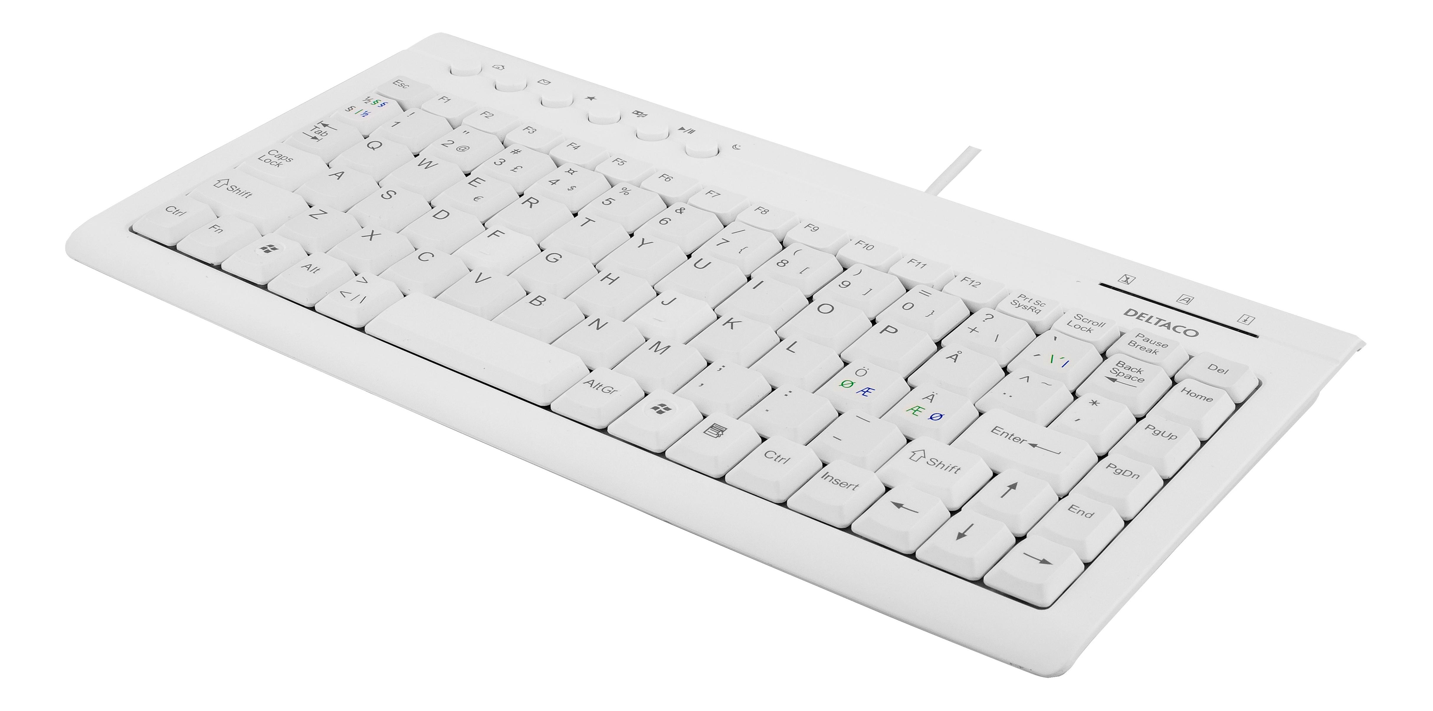 DELTACO Mini keyboard, Nordic layout, USB, 1,5m. White