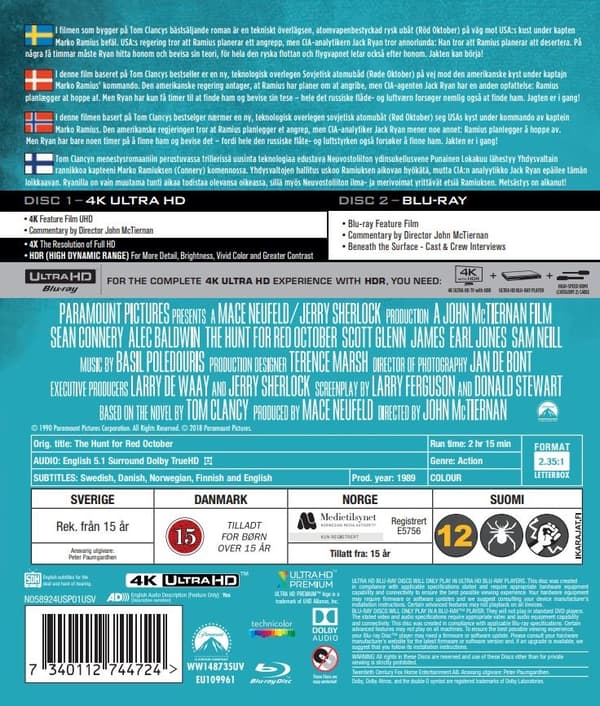 Hunt for Red October (4K Ultra HD + Blu-ray) (2 disc)
