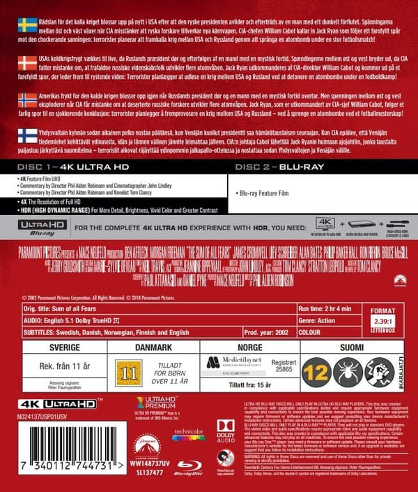Sum of All Fears (4K Ultra HD + Blu-ray) (2 disc)