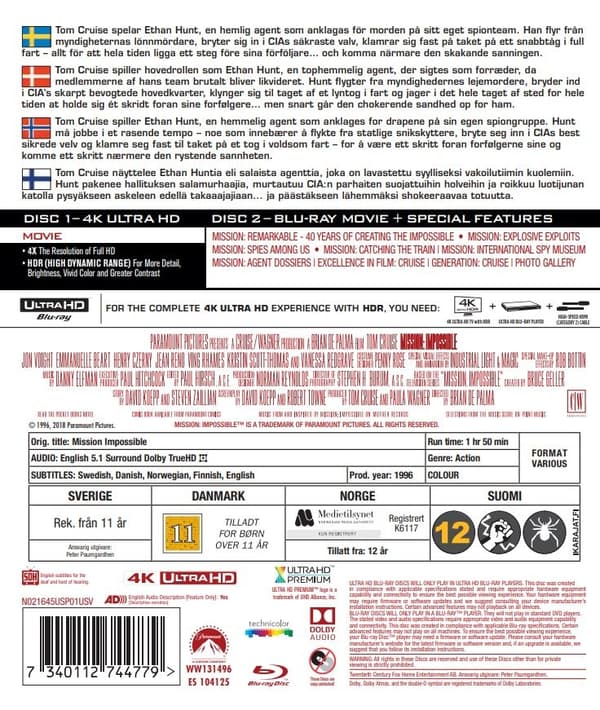 Mission: Impossible 1 (4K Ultra HD + Blu-ray) (2 disc)