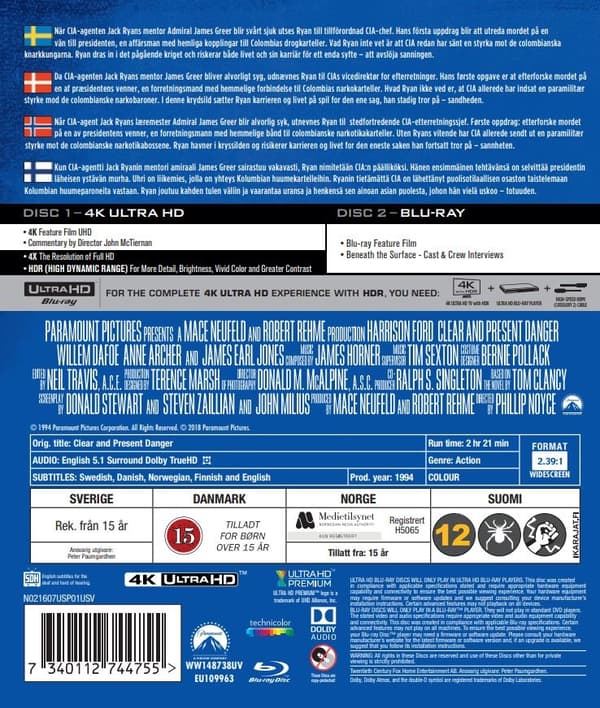 Clear and Present Danger (4K Ultra HD + Blu-ray) (2 disc)