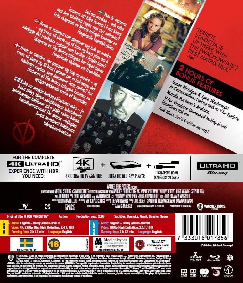 V For Vendetta 4k Ultra Hd Blu Ray Cdon