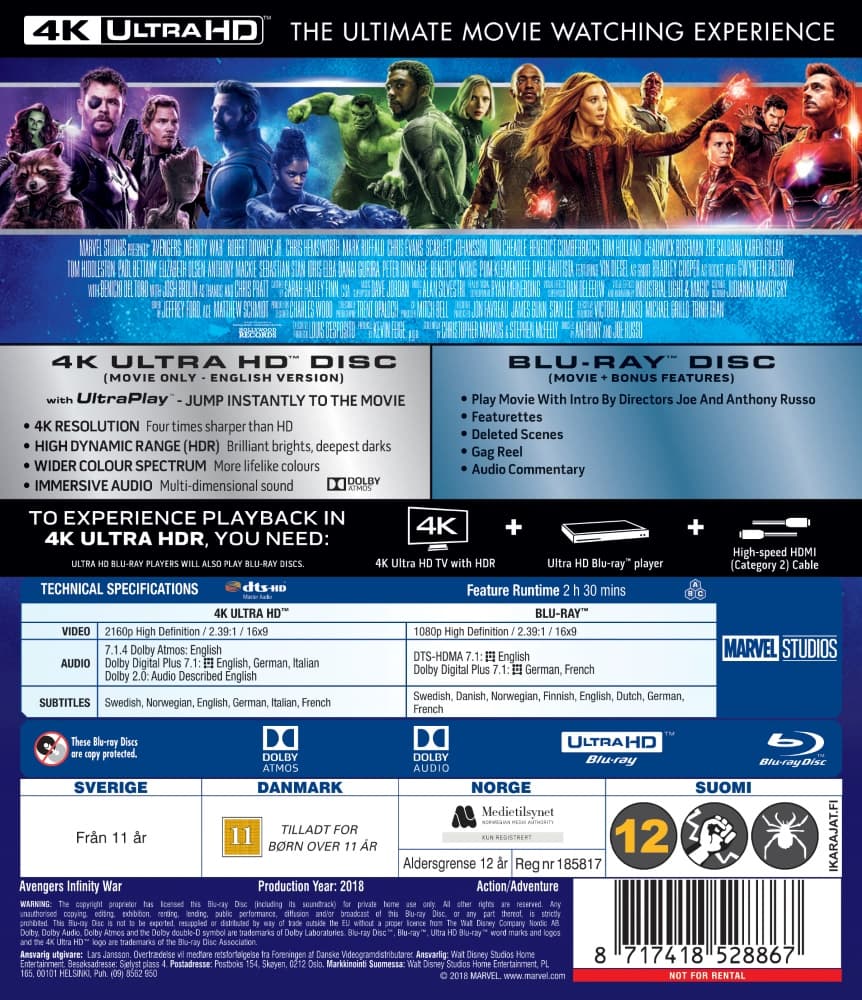 Avengers: Infinity War (4K Ultra HD + Blu-ray) (2 disc ...