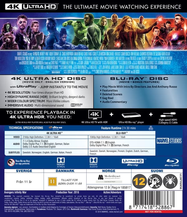 Avengers: Infinity War (4K Ultra HD + Blu-ray) (2 disc) (Import)