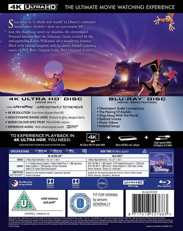 Aladdin (4K Ultra HD + Blu-ray) (2 disc) (Import)