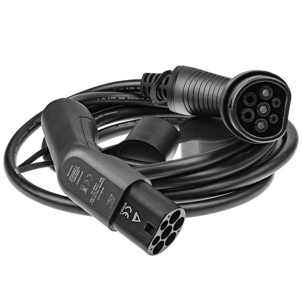 GREENCELL Laddkabel Elbil EV09 Typ2 5m, 11kW, 16A, 1-FAS Svart