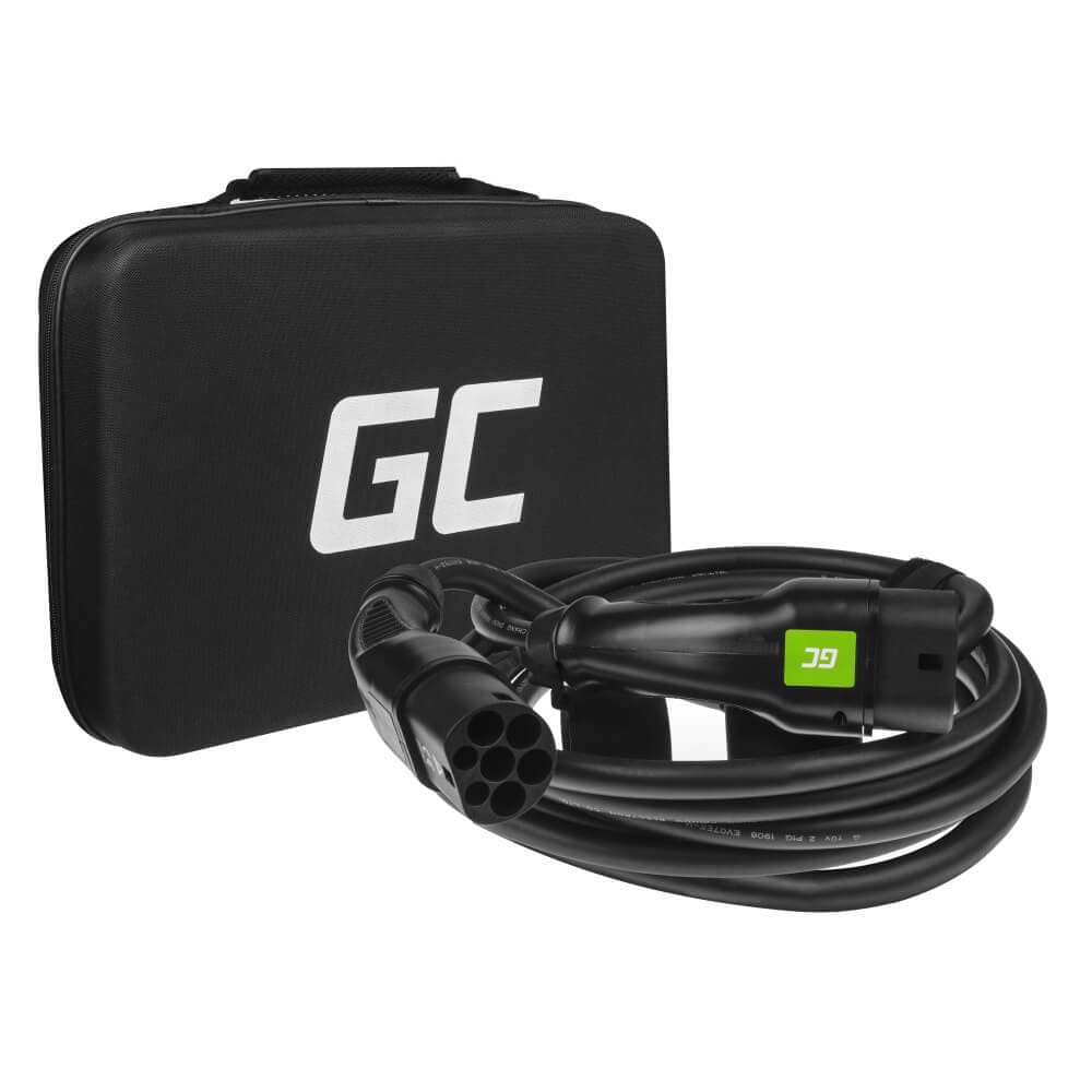 GREENCELL Ladekabel Elbil EV06 Typ2 7m, 7,2kW, 32A, 1-FASE Sort