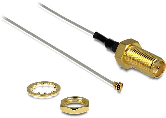 Delock Antenna cable RP-SMA Jack Bulkhead > MHF IV/HSC MXHP32 compatible plug 200 mm 0.81 thread length 10 mm
