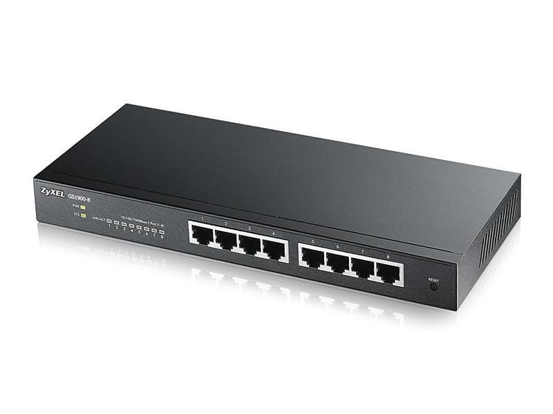 ZyXEL GS1900-8HP v2, 8-port GbE L2 PoE Smart Switch, 802.3at, desktop, fanless, 70 Watt